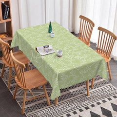 Lofaris Sage Green Botanical Branch Rectangle Tablecloth Simple Farmhouse Style with White Leaves Kitchen Dining Decor