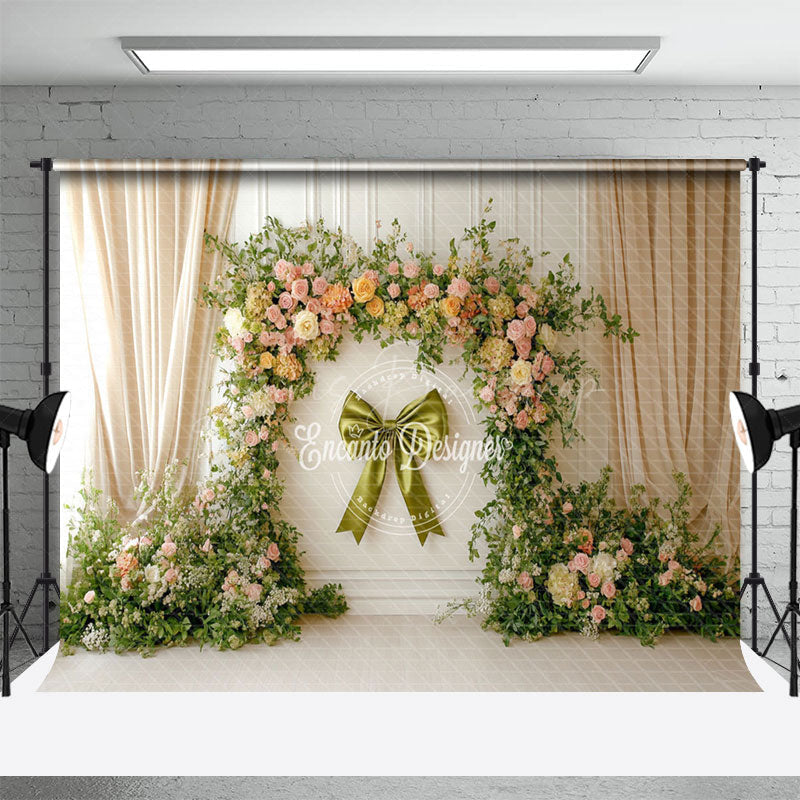 Lofaris Sage Green Bow Tie Floral Spring Photography Backdrop