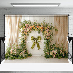 Lofaris Sage Green Bow Tie Floral Spring Photography Backdrop