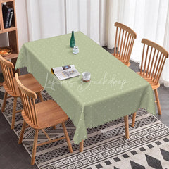 Lofaris Sage Green Geometric Rectangle Tablecloth Simple White Dots Grid Pattern Modern Minimalist Dining Room Kitchen Decor