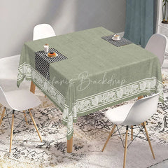 Lofaris Sage Green Rectangle Tablecloth with White Floral Leaf Border Elegant Dining Kitchen Decor