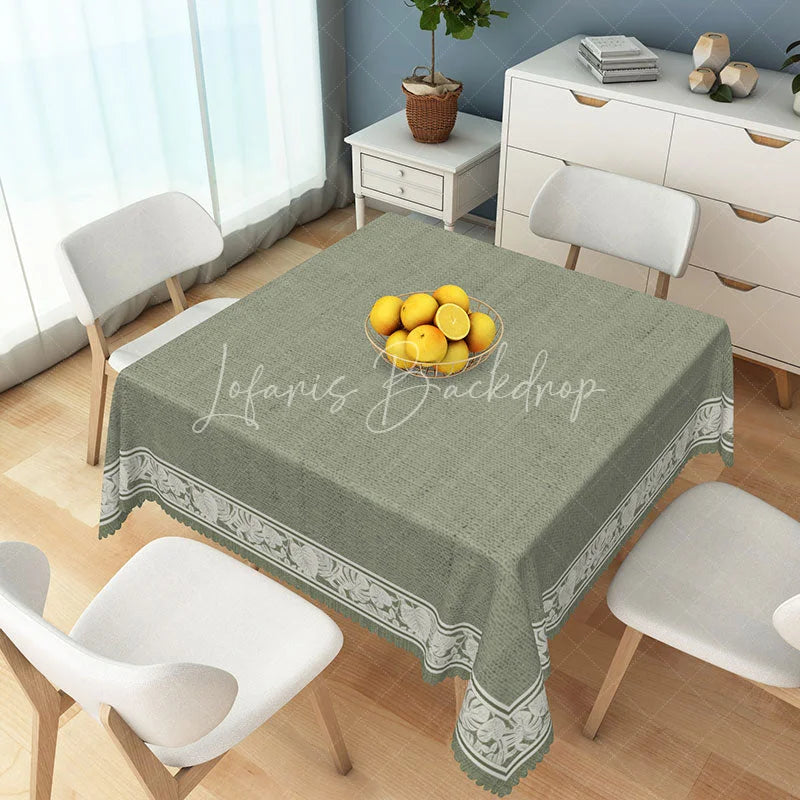 Lofaris Sage Green Rectangle Tablecloth with White Floral Leaf Border Elegant Dining Kitchen Decor