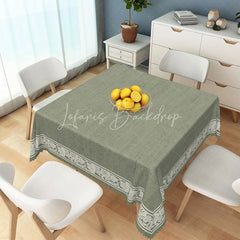 Lofaris Sage Green Rectangle Tablecloth with White Floral Leaf Border Elegant Dining Kitchen Decor