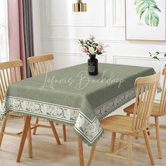 Lofaris Sage Green Rustic Texture Floral Border Rectangle Tablecloth Elegant Dining Decor Washable Kitchen Table Cover