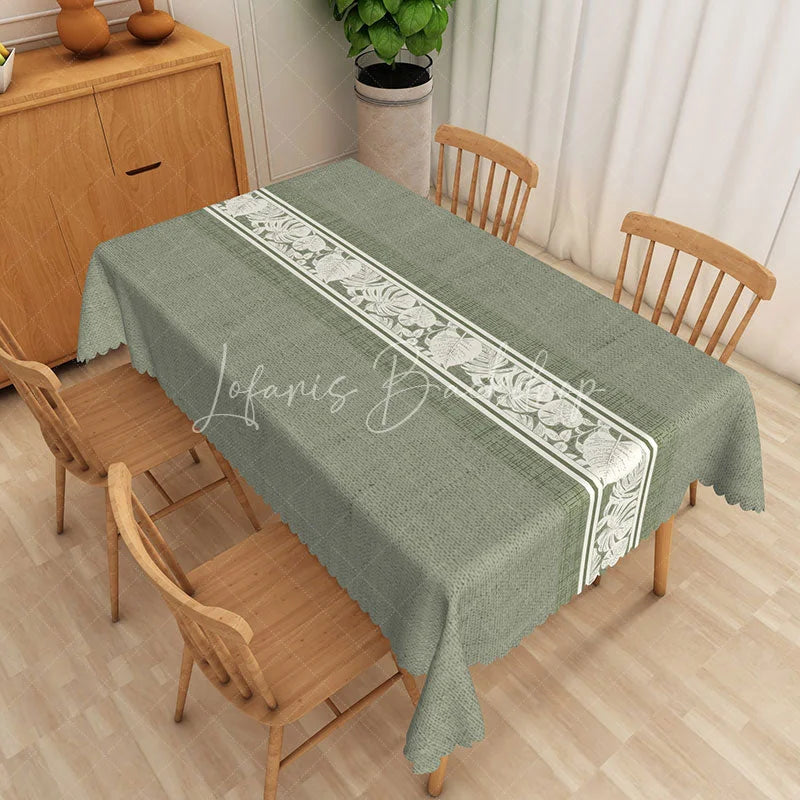 Lofaris Sage Green Rustic Texture Floral Center Rectangle Tablecloth Elegant Dining Decor Washable Kitchen Table Cover