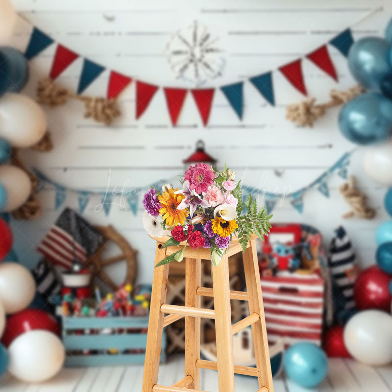 Lofaris Sailor Navigation Balloon Flag Cake Smash Backdrop
