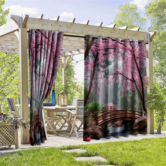 Lofaris Sakura Landscape Waterproof Printed Outdoor Curtains