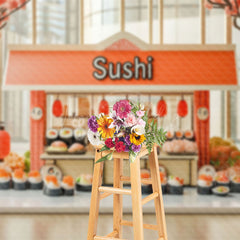 Lofaris Sakura Tree Orange Sushi Store Cake Smash Backdrop