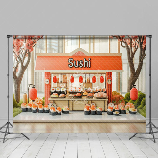 Lofaris Sakura Tree Orange Sushi Store Cake Smash Backdrop