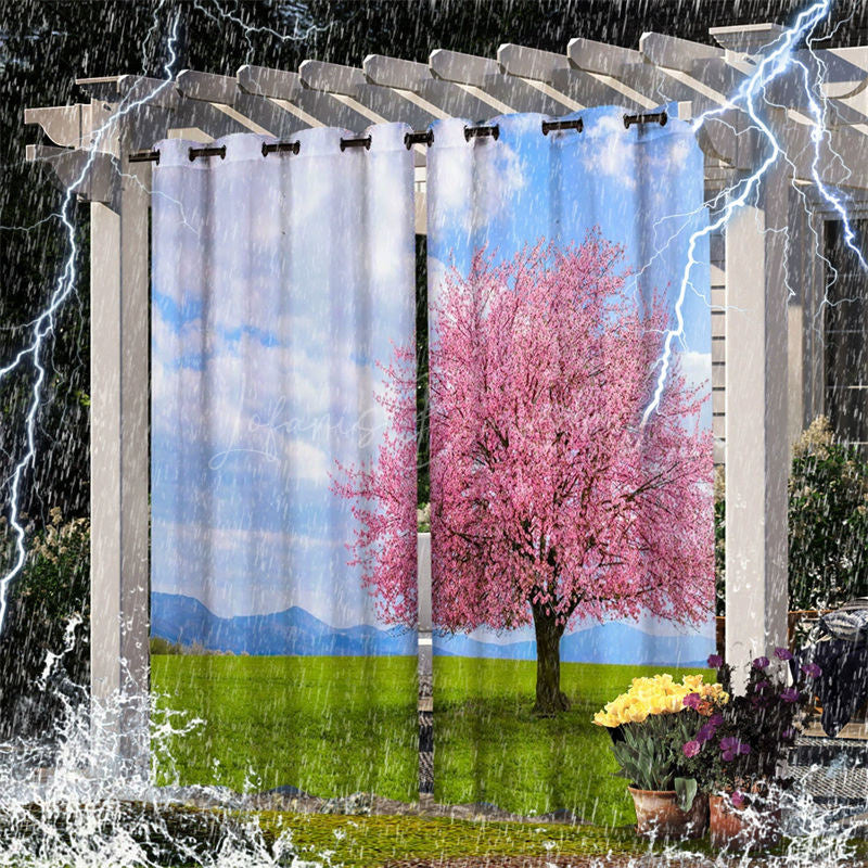 Lofaris Sakura Tree Waterproof Spring Outdoor Curtains For Patio