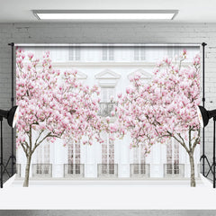 Lofaris Sakura Tree White Elegant Building Photo Backdrop