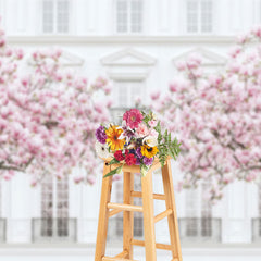 Lofaris Sakura Tree White Elegant Building Photo Backdrop
