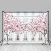 Lofaris Sakura Tree White Elegant Building Photo Backdrop