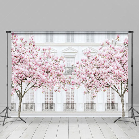 Lofaris Sakura Tree White Elegant Building Photo Backdrop