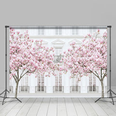 Lofaris Sakura Tree White Elegant Building Photo Backdrop
