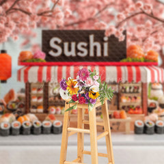 Lofaris Sakura Trees Cute Sushi Store Cake Smash Backdrop