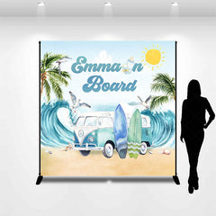 Lofaris Sand Beach Surfboard Custom Name Baby Shower Backdrop