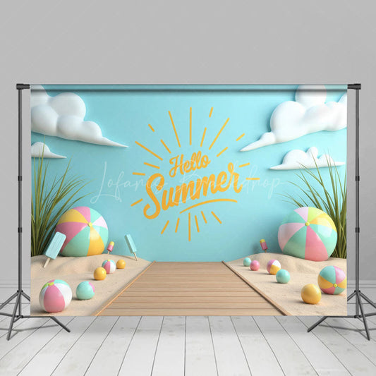 Lofaris Sandy Beach Hello Summer Cake Smash Photo Backdrop