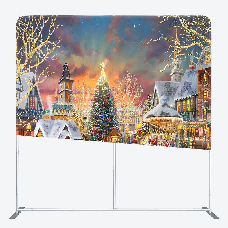 Lofaris Santa Carriage Xmas Town Double-Sided Square Backdrop