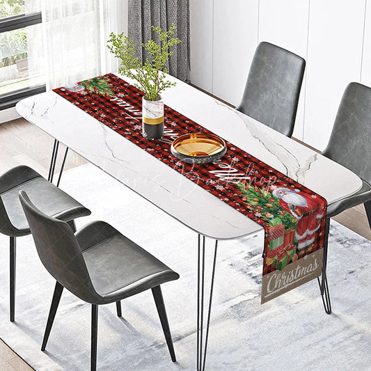 Lofaris Santa Claus Red Buffalo Plaid Table Runner Rustic Burlap ’Christmas’ Farmhouse Holiday Dining Decor
