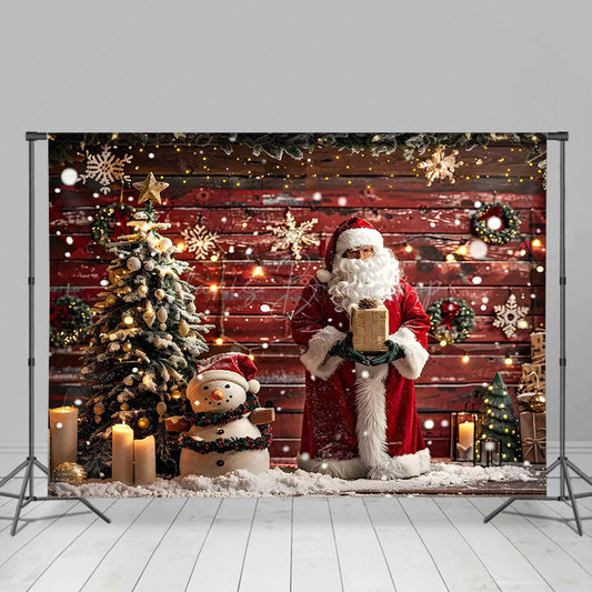 Lofaris Santa Claus Snowman Wooden House Photo Backdrop