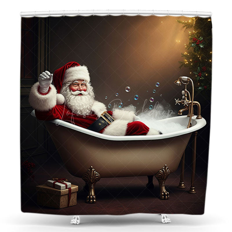Lofaris Santa Claus Taking A Bath Christmas Shower Curtain