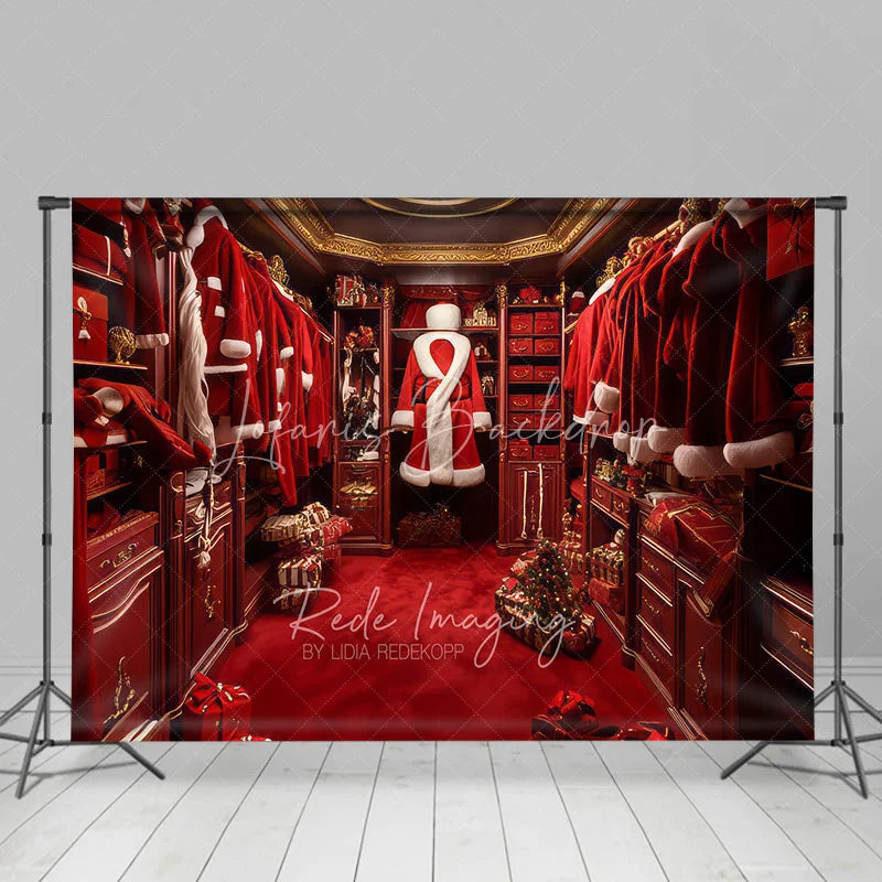 Lofaris Santa Closet Backdrop Red Suit Wardrobe Gift Photography Background Luxury Dressing Room Christmas Holiday Party Decoration