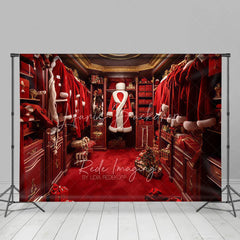 Lofaris Santa Closet Backdrop Red Suit Wardrobe Gift Photography Background Luxury Dressing Room Christmas Holiday Party Decoration