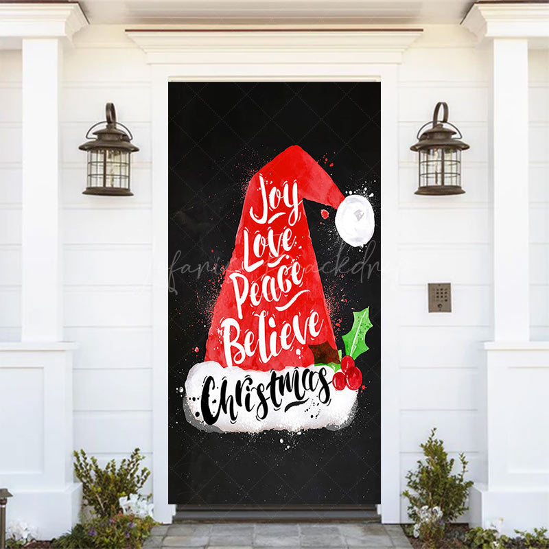 Lofaris Santa Hat Joy Love Peace Believe Christmas Door Cover