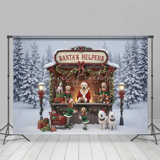 Lofaris Santa Helpers Dog Backdrop Puppy Elf Stand Photography Background Winter Snow Pet Lover Holiday Party Decoration