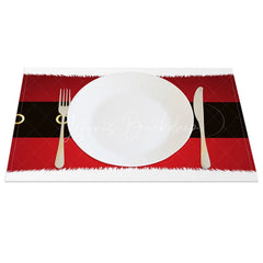 Lofaris Santa Suit Christmas Set of 4 Placemats Red with Black Belt White Fur Trim Holiday Table Mats