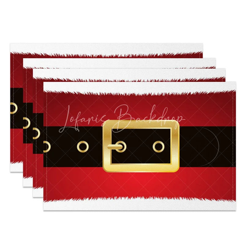 Lofaris Santa Suit Christmas Set of 4 Placemats Red with Black Belt White Fur Trim Holiday Table Mats