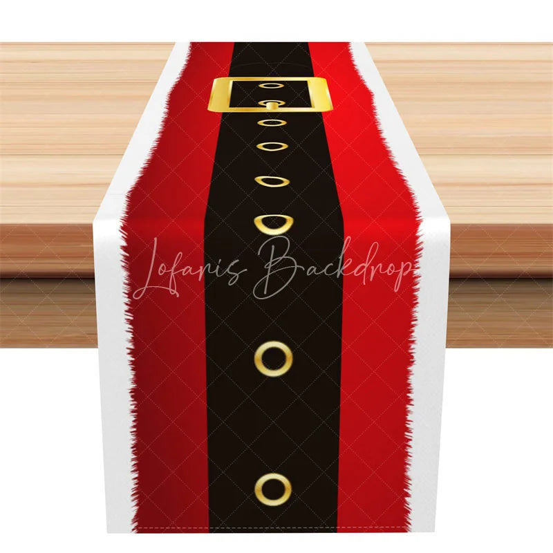 Lofaris Santa Suit Christmas Table Runner Red with Black Belt White Fur Trim Holiday Decor