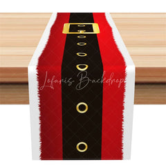 Lofaris Santa Suit Christmas Table Runner Red with Black Belt White Fur Trim Holiday Decor