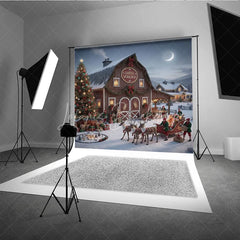 Lofaris Santa Workshop Backdrop Elf Sleigh Reindeer North Pole Photography Background Christmas Barn Holiday Party Decoration