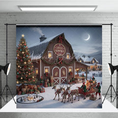 Lofaris Santa Workshop Backdrop Elf Sleigh Reindeer North Pole Photography Background Christmas Barn Holiday Party Decoration