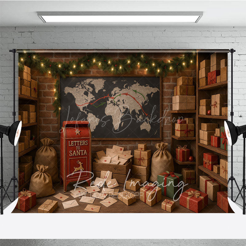 Lofaris Santa’s Mailroom Photography Backdrop Letters to Santa Workshop North Pole Christmas Mini Session Background