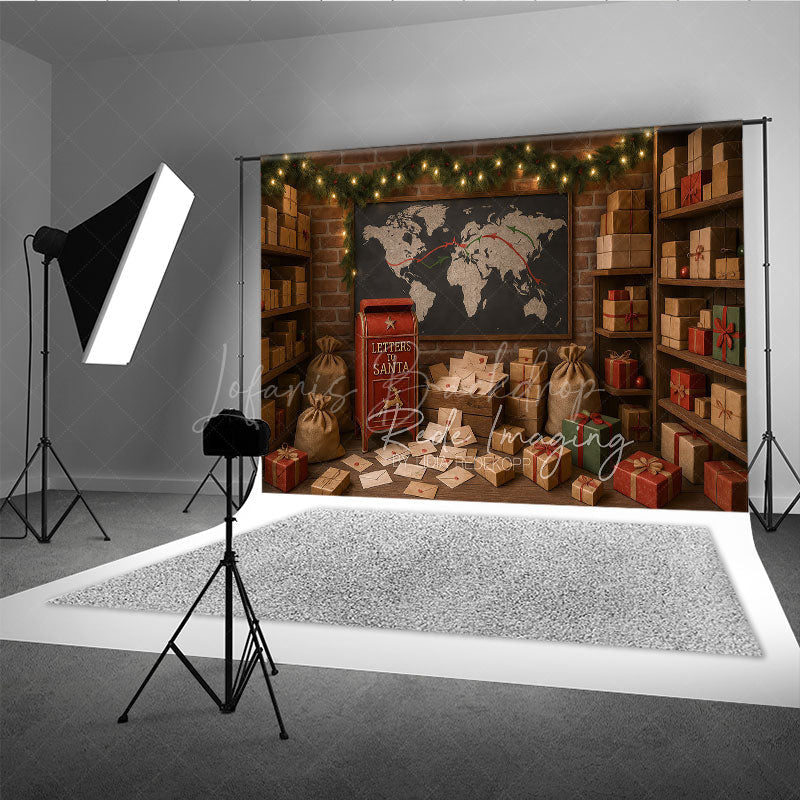 Lofaris Santa’s Mailroom Photography Backdrop Letters to Santa Workshop North Pole Christmas Mini Session Background