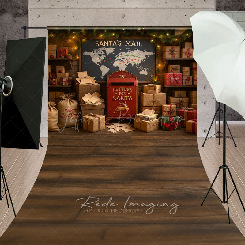 Lofaris Santa’s Mailroom Sweep Backdrop Letters to Santa Workshop North Pole Christmas Mini Session Floor Drop