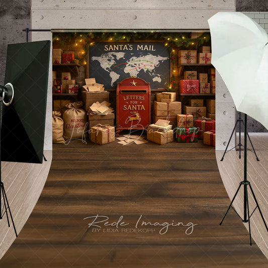 Lofaris Santa’s Mailroom Sweep Backdrop Letters to Santa Workshop North Pole Christmas Mini Session Floor Drop