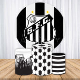 Lofaris Santos FC Inspired Round Backdrop Kit Brazilian Football Club Logo Black and White Soccer Party Decor