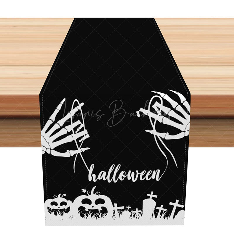 Lofaris Scary Cemetery Halloween Table Runner Black and White with Tombstones Haunted Graveyard Full Moon Decor