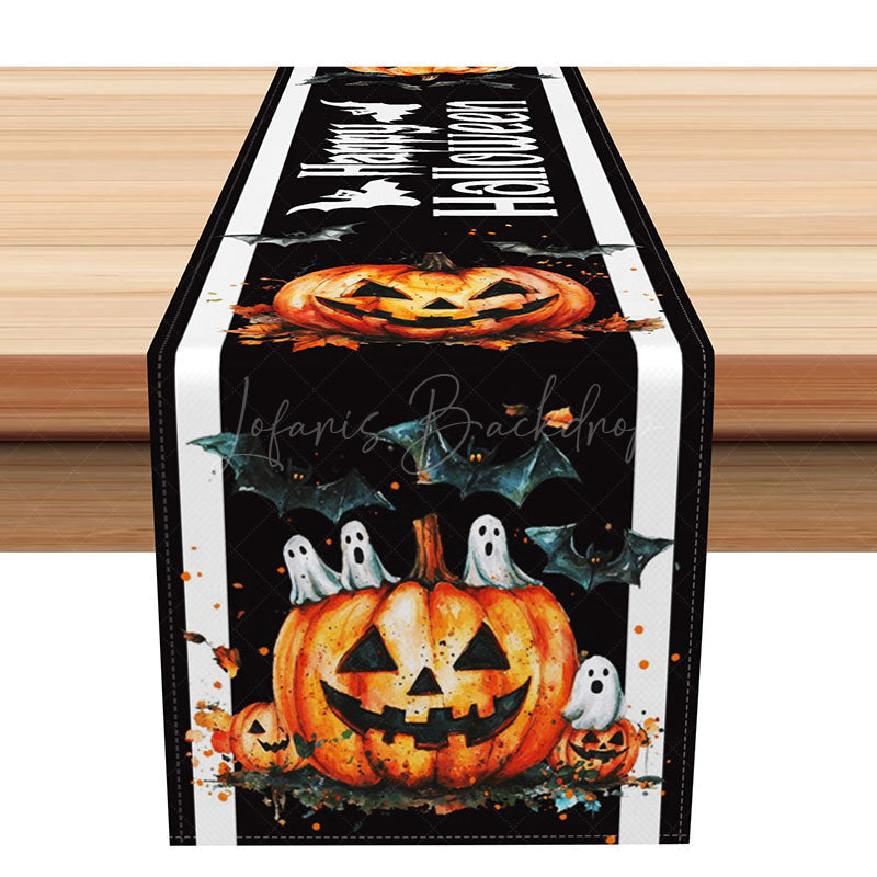 Lofaris Scary Halloween Table Runner with Pumpkin Ghost and Bat for Haunted House Party Decorations
