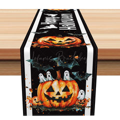 Lofaris Scary Halloween Table Runner with Pumpkin Ghost and Bat for Haunted House Party Decorations