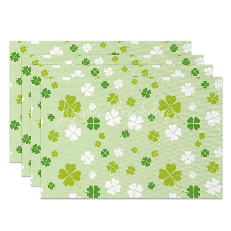 Lofaris Scattered Shamrock Pattern Set of 4 Placemats St. Patricks Day Green and White Clover Table Mats