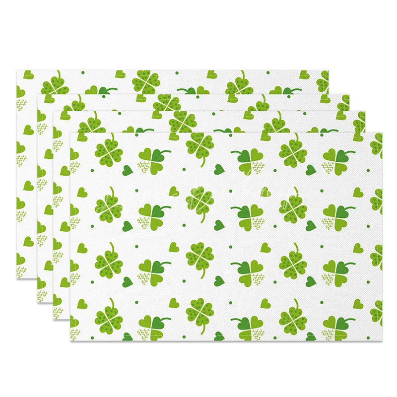 Lofaris Scattered Shamrocks and Hearts Set of 4 Placemats White Green St. Patricks Day Pattern Table Mats