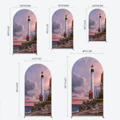 Lofaris Scenic Lighthouse and Coastal Sunset Round Top Arch Backdrop Dramatic Sky Photography Prop for Studio