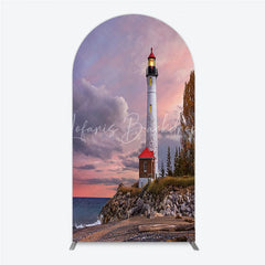 Lofaris Scenic Lighthouse and Coastal Sunset Round Top Arch Backdrop Dramatic Sky Photography Prop for Studio