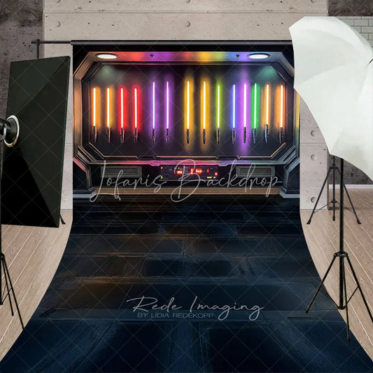 Lofaris Sci-Fi Glowing Laser Swords Armory Backdrop Space Spaceship Interior Photography Background for Boy Portrait