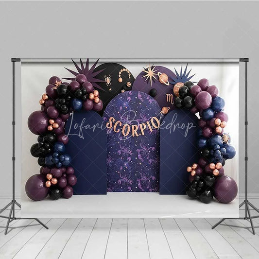 Lofaris Scorpio Zodiac Photography Backdrop Dark Purple and Black Birthday Party Background
